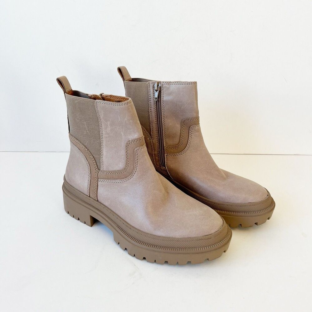Lucky Brand Eabile Bootie Leather Lug Sole Boots Taupe Stone Women’s Size 6.5